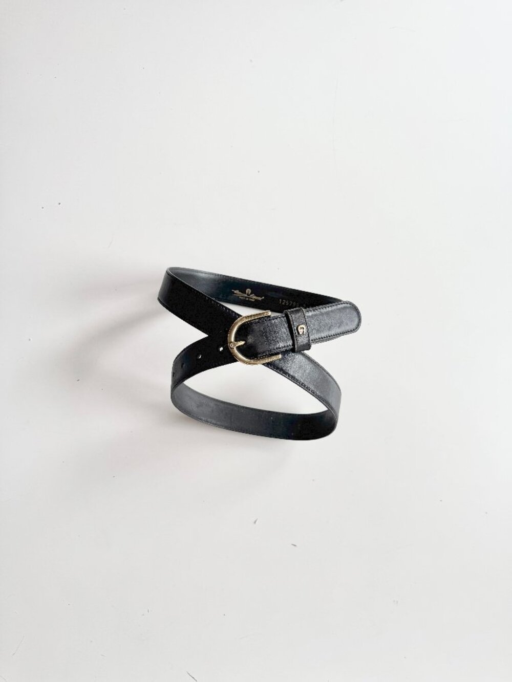 Vintage ETIENNE AIGNER Black Brass Buckle Leather Belt, Size 36